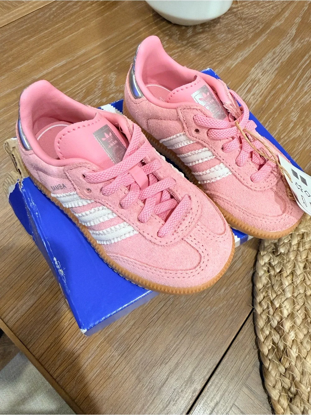 adidas Kids Samba Suede Sneakers - Pink with White Stripes